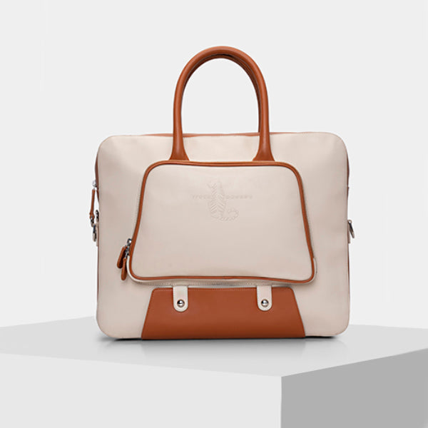 Pure leather Laptop Bag - Cream & Orange