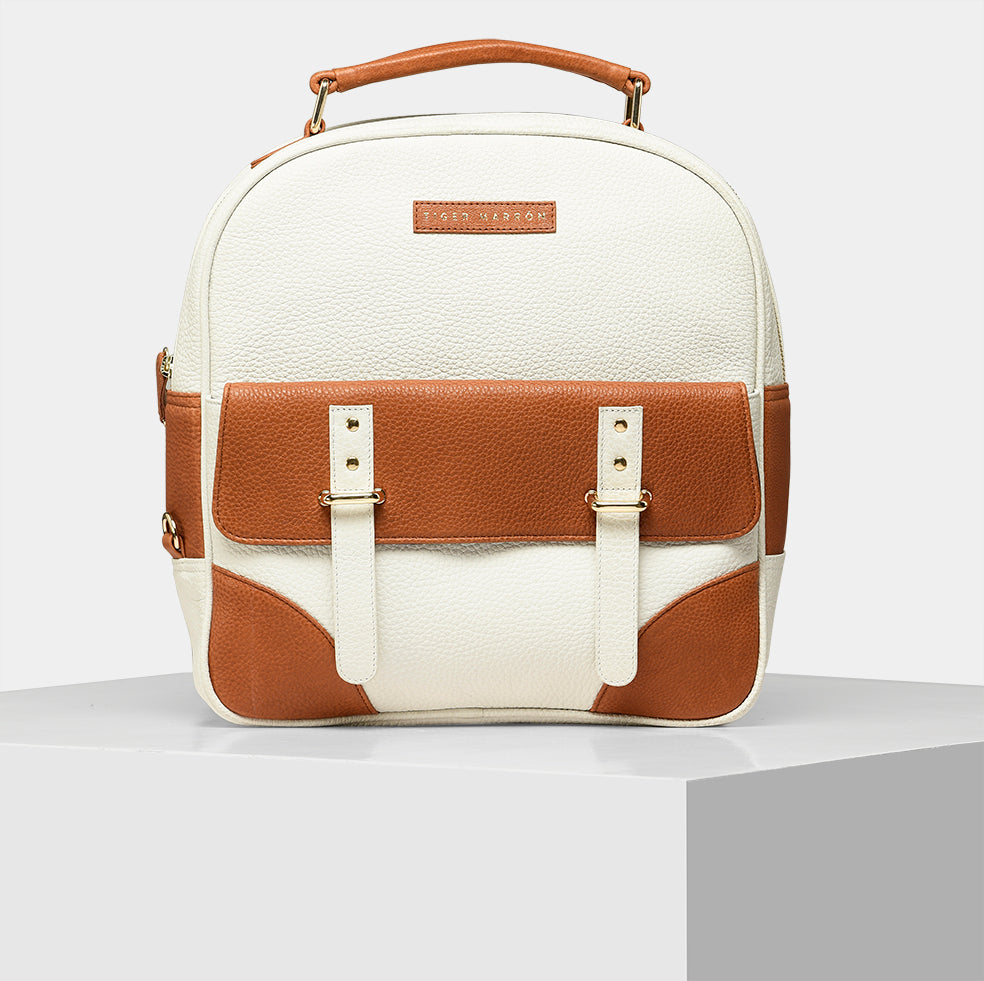 Buy Homegirl White and Brown Leather Backpack for Women Online in