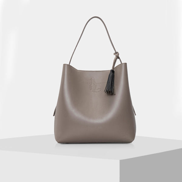 Leather Tote Bag - GREY & BLACK